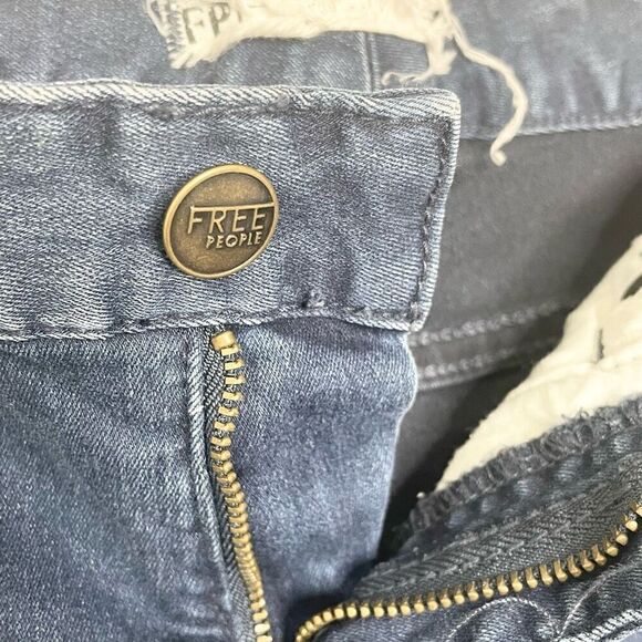 Free People Vegan Leather Trim Blue Skinny 5 Pocket Aquatic Blue Sz 27 - Picture 5 of 12